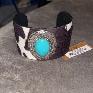 Cowhide turquoise cuff bracelet